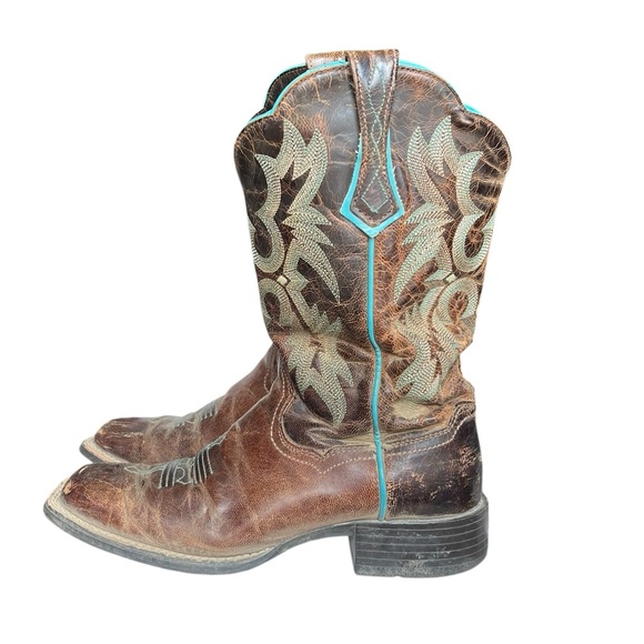 Ariat 6.5B Brown Turquoise Western Square Toe Cowboy Boots Cowgirl - Picture 5 of 10